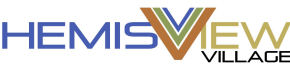 The image shows the text "HEMISVIEW VILLAGE" in a stylized font with each letter in a different color.